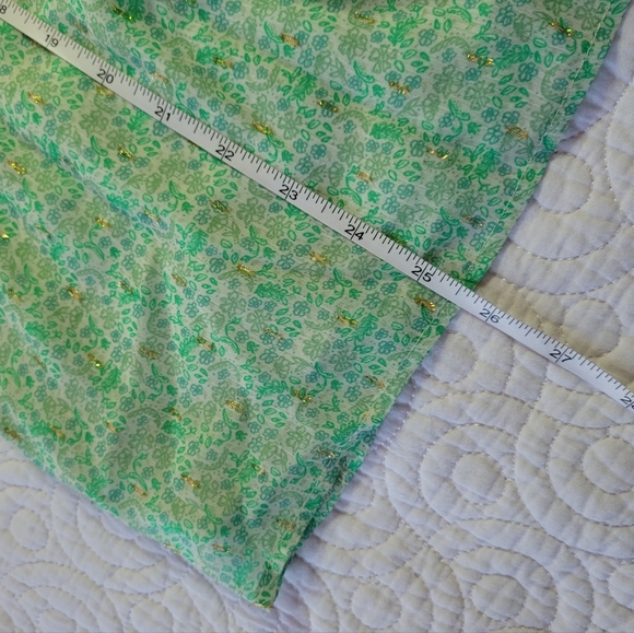 Joie | Mock Neck Floral Chiffon Cap Sleeve Blouse | Mint Green & Gold | Large - Picture 11 of 11